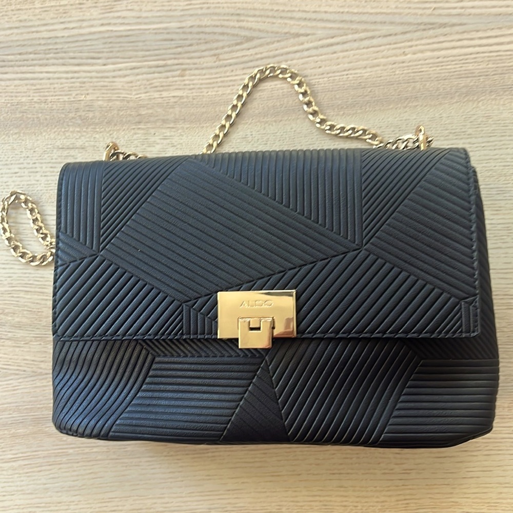 Aldo Black Quilted Bag with Gold Chain